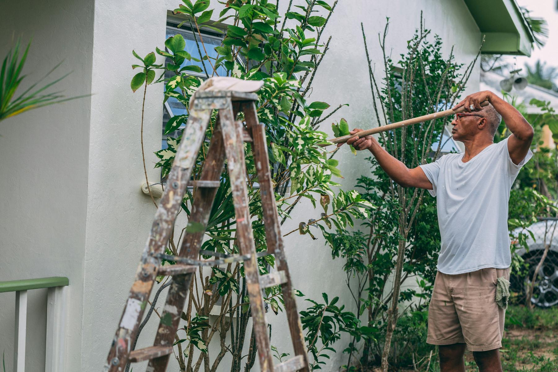 Peinture extérieure d'un mur de maison au rouleau